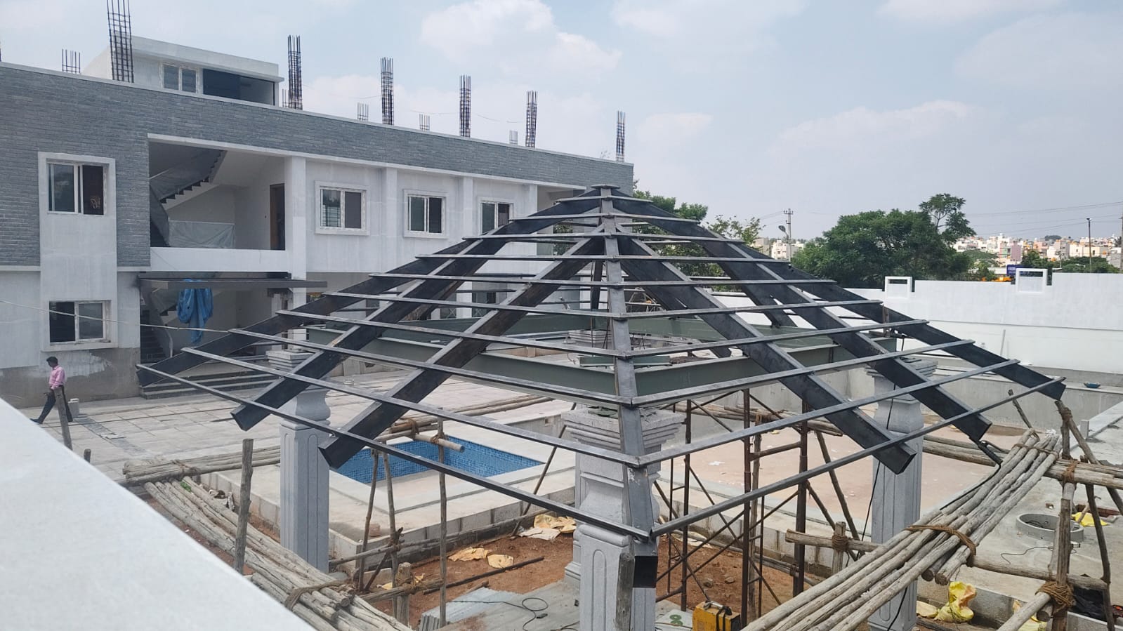 Custom steel frame canopy fabrication project